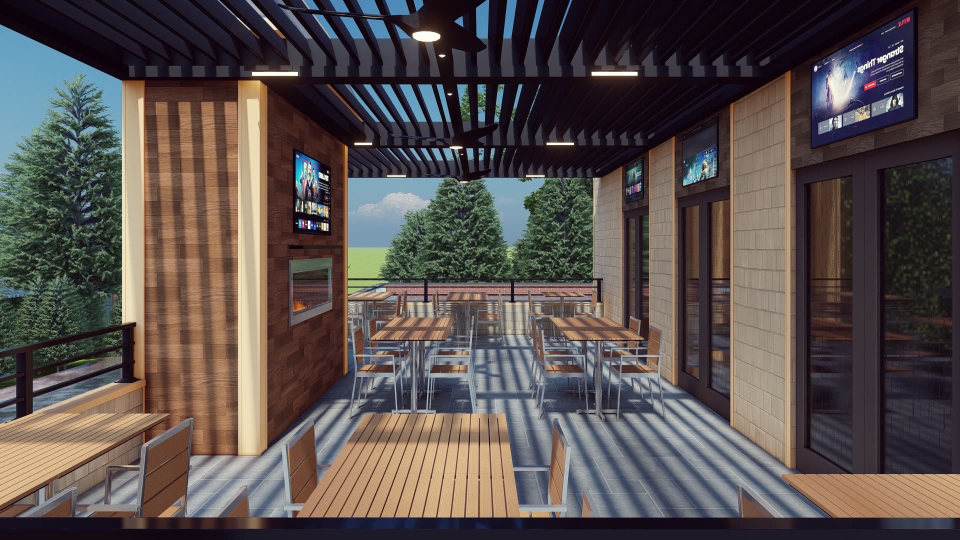 Breslow design rendering of the B2 Bistro Motorized SkyTilt Louvered Roof prior to installation in Point Pleasant, NJ